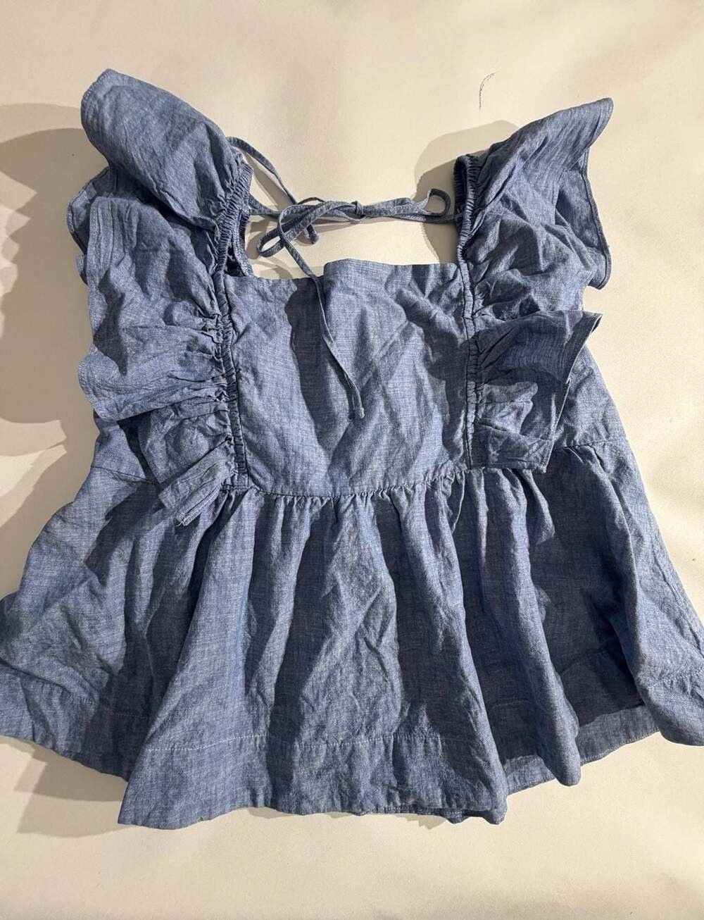 Free Assembly Blue Chambray Ruffle Peplum Top NWT Women XL